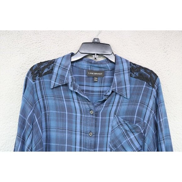 Lane Bryant Long Roll Tabbed Sleeve Button Up Plaid Top-Lace-Size 18/20 - Picture 6 of 13